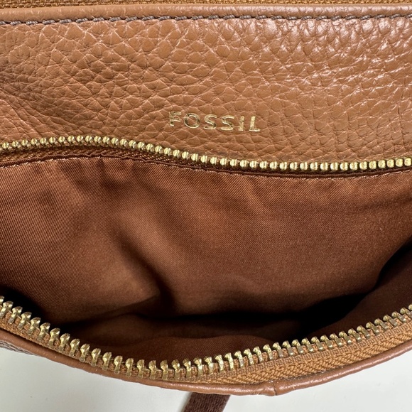 Fossil Brown Pebble Leather Shoulder Crossbody Zip Bag 9"x 6.5" Adjustable Strap - Picture 10 of 14